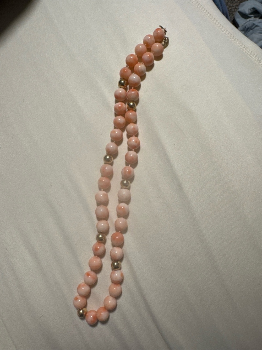 Antique/Vintage Angel Skin Coral Bead Necklace with 14k Yellow Gold Clasp